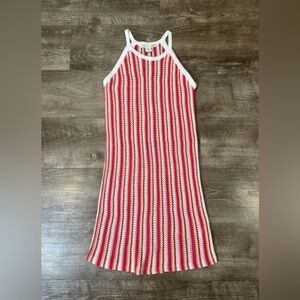 C &C California Crochet Beach  Cover Up Dress Halter Neck Size SM Pink